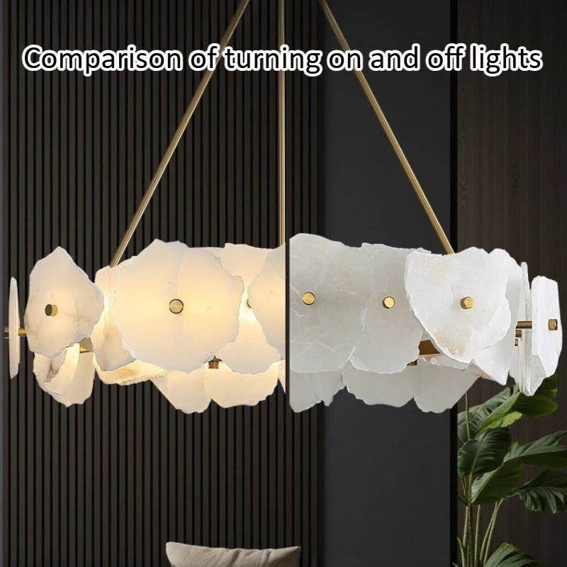 Modern Natural Marble LED Pendant Light - Luxury Stone Ceiling Chandelier Lamp Fixture for Dining Table, Living Room & Bathroom