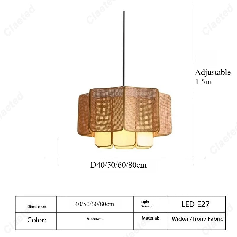 Wabi-sabi Style Rattan Pendent Lamp Vintage Zen Lighting Fixture for Dining Room Parlor Bedroom Guesthouse Bar Counter Luminaire