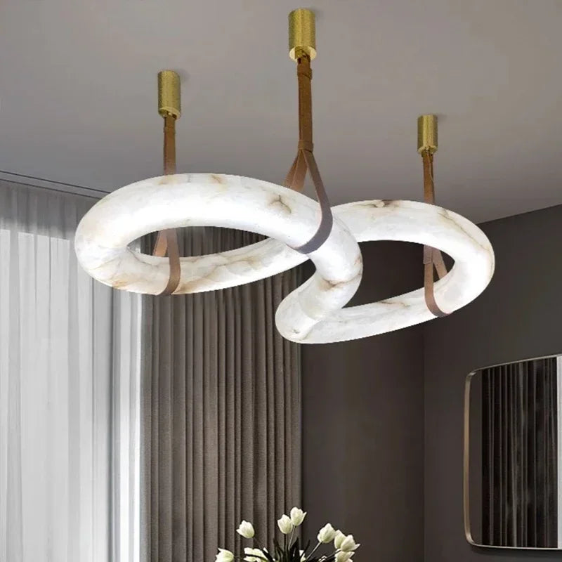 Modern Minimalist Restaurant Pendant Light Natural Marble Light Nordic Design Alabaster Shaped Chandeliers Villa Room Decoration