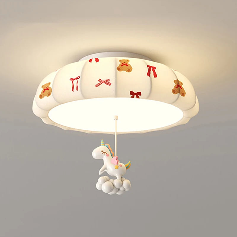 Cartoon Bear Horse Rabbit Ceiling Lamps for Children's Room Bedroom Nursery School Boy Girl Pink Blue Fabric Chandelier Light