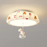 Cartoon Bear Horse Rabbit Ceiling Lamps for Children's Room Bedroom Nursery School Boy Girl Pink Blue Fabric Chandelier Light