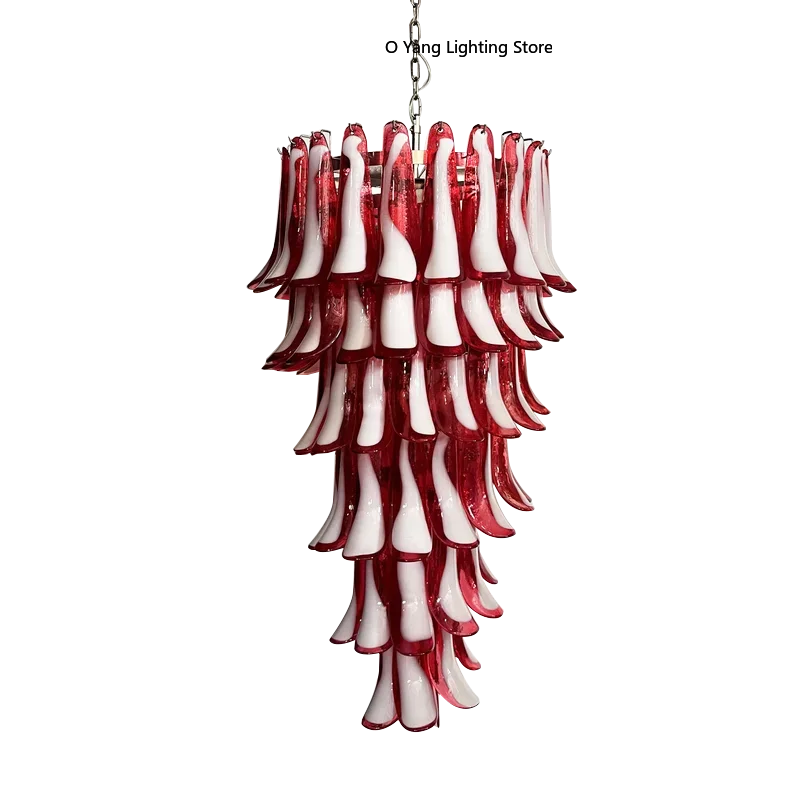 Pink White Large Ceiling Pendant Light Home-appliance High Ceiling Glass Hanging Lamp Lustres Foyer Lighting Extremely Expensive