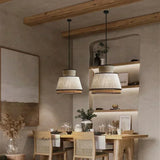 Japanese Wabi-Sabi Minimalist Cloth & Rattan Pendant Light - Woven Fabric Hanging Ceiling Lamp Fixture for Living Room, Dining Room & Kitchen