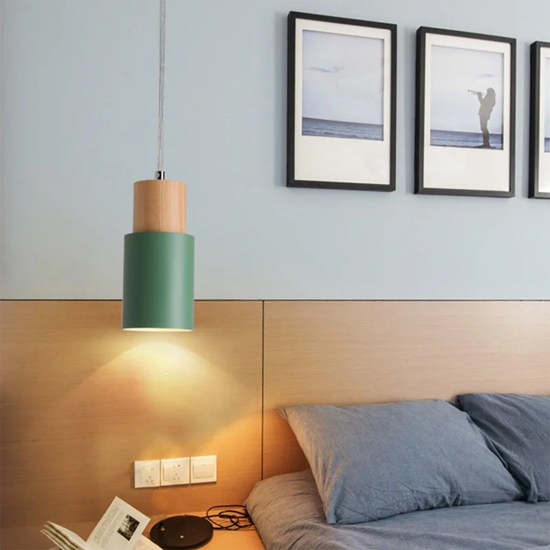 Nordic Pendant Light Wooden Macaron LED Iron Hanging Lamps For Living Room Bedroom Bedsides Restaurant Cafe's Home Decor's Lighting