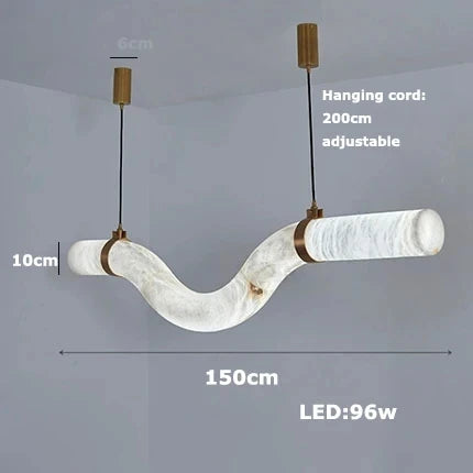 2026 Luxury Marble Linear Chandelier - Minimalist LED Dining Room Pendant Light