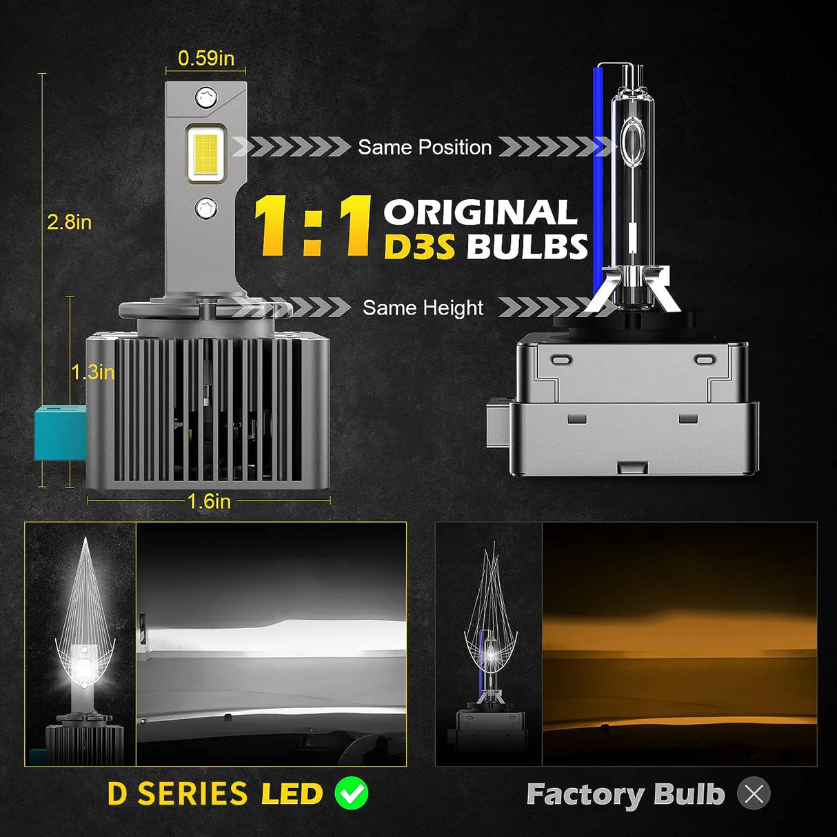 D-Series LED Headlight Conversion Kit - D1S D2S D3S D4S D5S D8S (70W 6000K)
