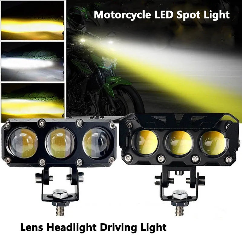 Dual Color LED Motorcycle Spotlights - 12V/24V Fog Lights for Car, SUV, UTV