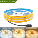 DC 12V/24V High-Density 8mm COB LED Strip Light (400/528 LEDs/m, Cuttable) - Flexible Seamless Tape Light for Indoor Home Decor (0.5m–10m)