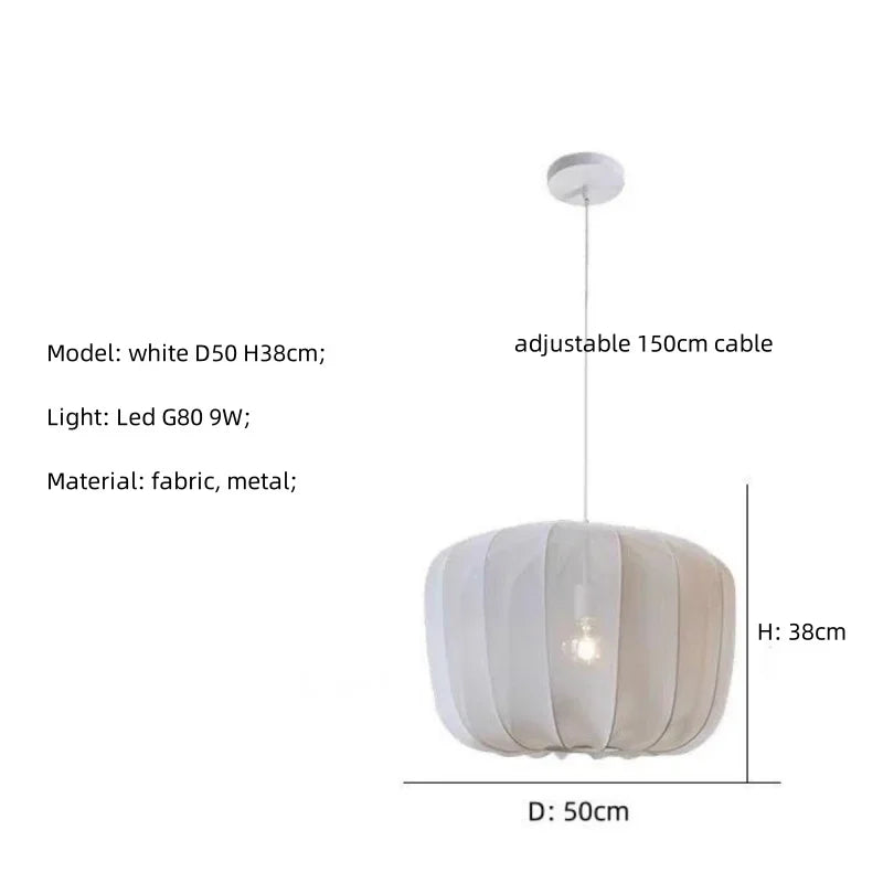 Modern Fabric Ceiling Pendant Lamp E27 - Minimalist Wabi-Sabi LED Ceiling Light Fixture for Living Room, Hotel, Restaurant & Shop