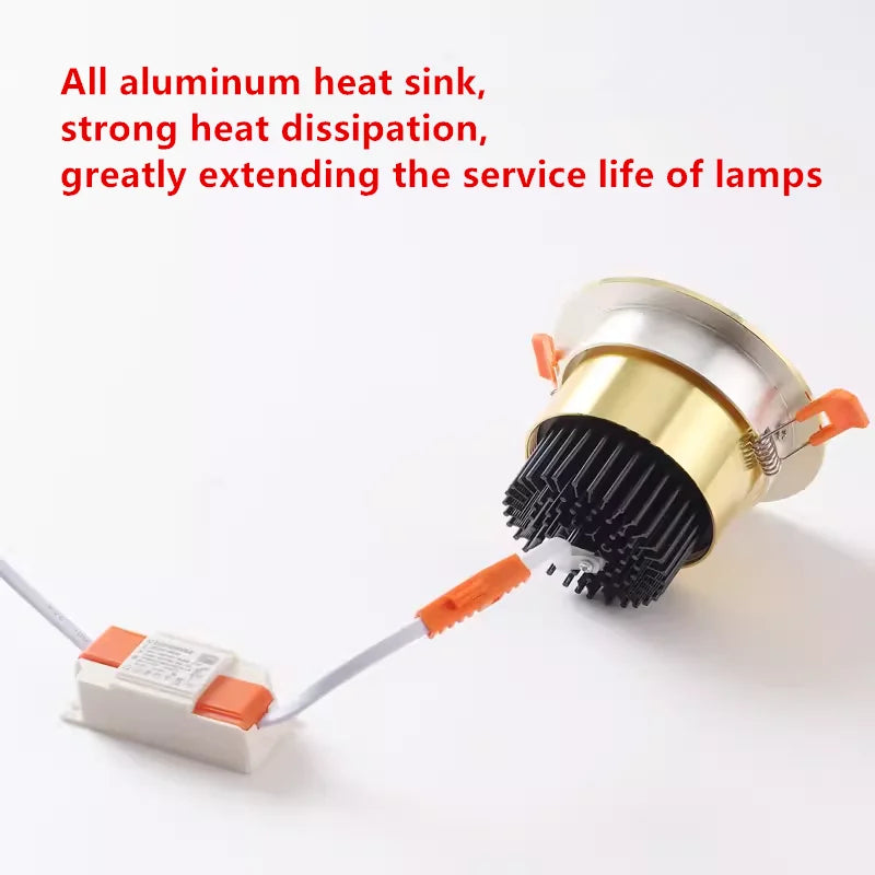 Gold Electroplated Recessed LED Downlights - Ultra-High Quality COB Ceiling Spotlights