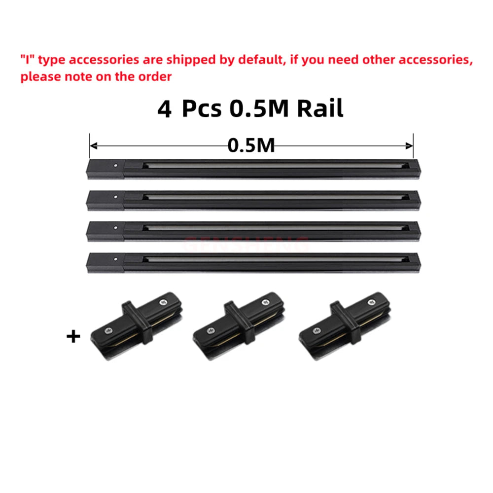 LED Track Light Rail 0.5M 1M Black White Aluminum 2 Wire System Track Light Series Universal Track for Ceiling Spot Lamps
