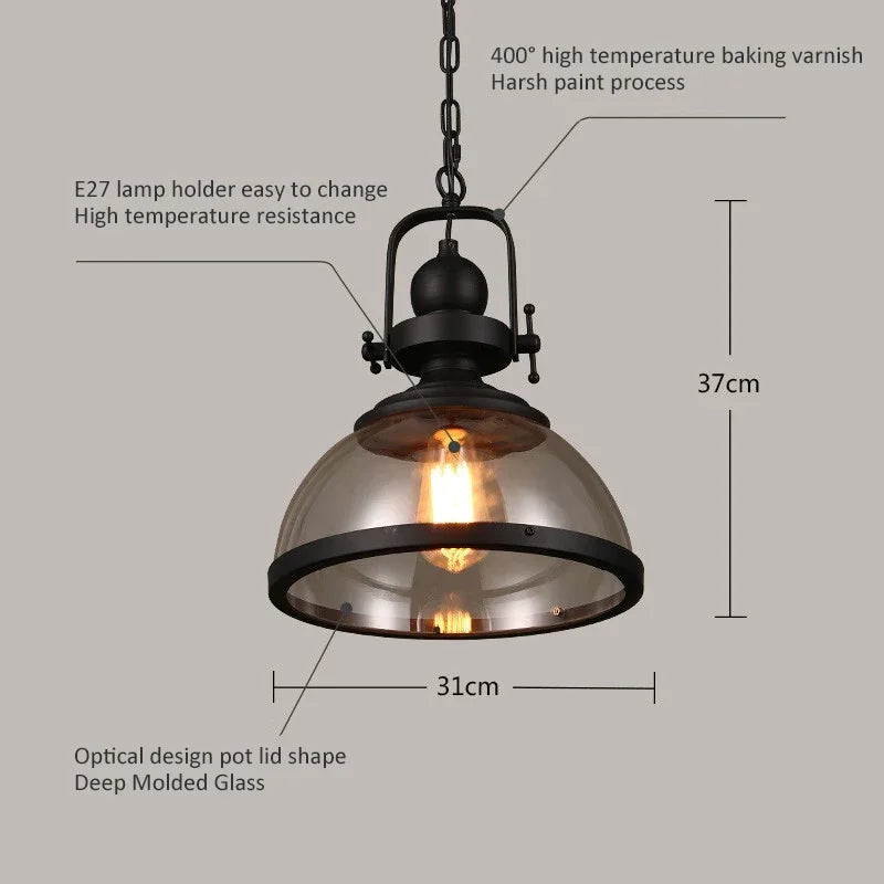 Iron LED Pendant Lights Loft Industrial Kitchen Hanging Lamp for Dining Room Decors Home Light Fixtures Glass Lampshade