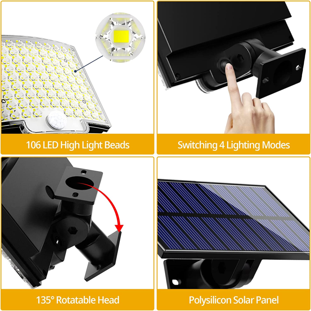 Solar Light Outdoor LED Garden Wall Lamp 106 LED IP65 Waterproof Super Bright Motion Sensor Solar Strong Power Solar Lights