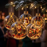 Transparent Lighted Christmas Ball Ornament Plastic Acrylic Santa Snowman Deer Pendant Cartoon Style Exquisite
