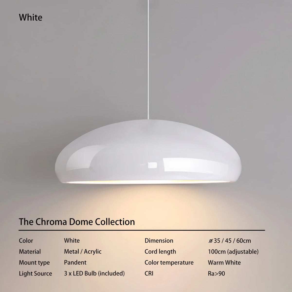 Contemporary Glossy Dome Shade Chroma Dome Black White Orange Red Vibrant Distinct Retro Minimalist Dining Room Pendant Light