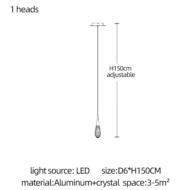 Modern Luxury Crystal Chandelier Hanging Staircas Water Droplet Pendent Lamp Villa Living Room Ceiling Light Attic Pendant Light