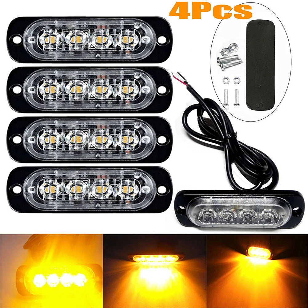Car LED Warning Light with Plate Number, Grill, Breakdown, Emergency, Side Light for Trucks, Trailers - Amber, 12-24V