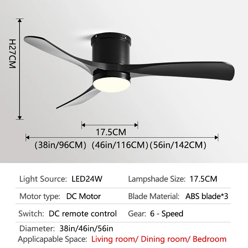 56inch Low Floor Ceiling fan Light LED Ceiling Fan With Light And Control The bedroom Household With fan chandelier 110V 220V