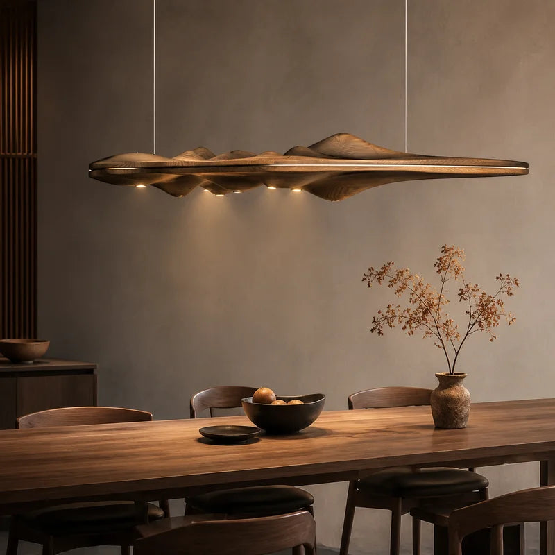 Wabi Sabi Wood Sculptural Mountain Shape Design Minimalist Artistic Dining Room Kitchen Island Interior Decor Home Pendant Lamp
