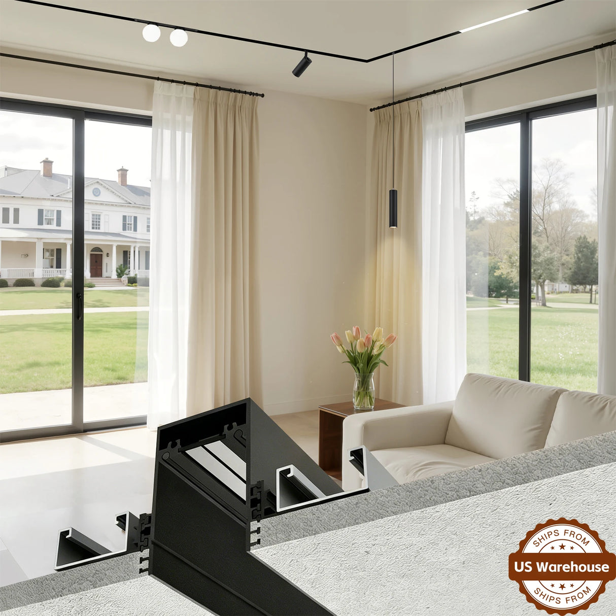 Recessed Magnetic Track Lighting 2-Wire DC 24V Track Rail System with LED Magnetic Light Head Kitchen Living Room Office
