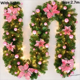 Christmas LED Rattan Garland 2.7m Artificial Xmas Tree Wreath, Decorative Banner for Home Fireplace Door Staircase Party Decor