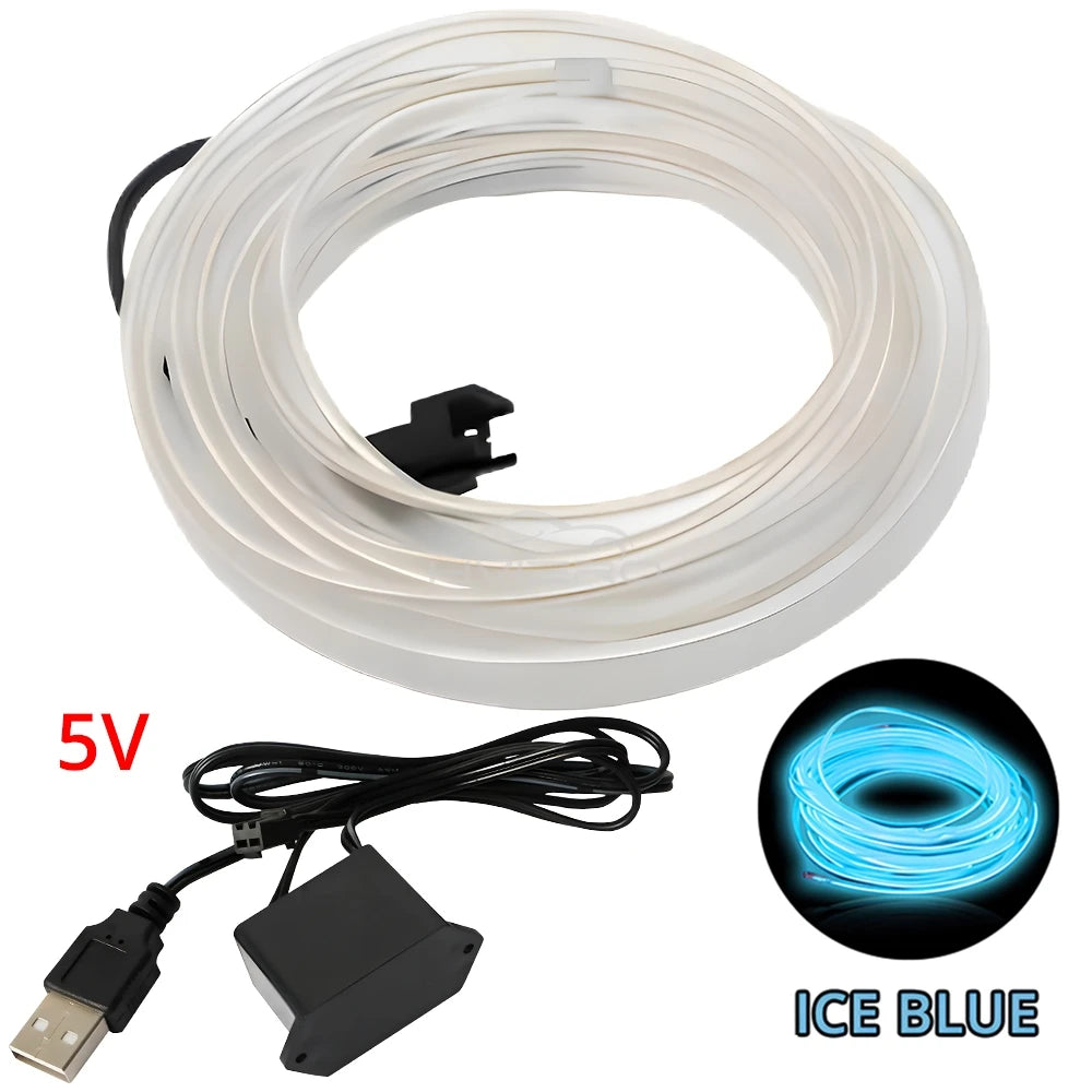 1M/2M/3M/5M Colour Car Interior Lighting LED Strip Auto Decoration Wire Rope Tube Line Flexible Neon Lights USB Drive Atmosphere