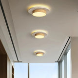 Wabi-Sabi Stone Ceiling Lamp - D22cm Walnut Wood LED Light for Corridors
