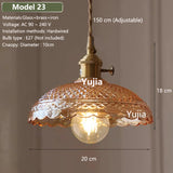 Vintage Amber Glass Pendant Light - Retro Brass Adjustable Hanging Hanging Lamp