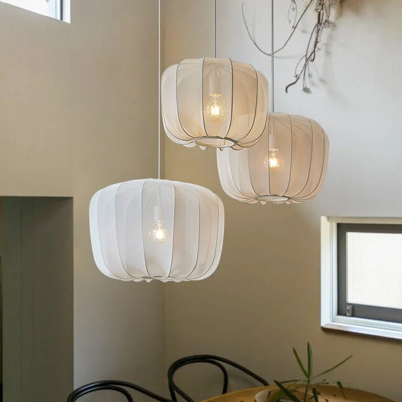 Modern Fabric Ceiling Pendant Lamp E27 - Minimalist Wabi-Sabi LED Ceiling Light Fixture for Living Room, Hotel, Restaurant & Shop
