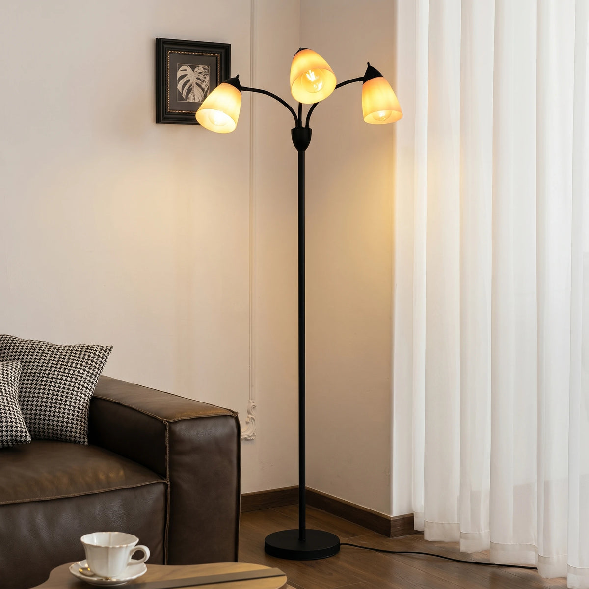 Modern Reading Floor Lamp, 3-Light Floor Lamp Black with Reading Lamp, Adjustable Flexible Tree Standing Lamp for Bedroom Study Room Office, Modern Multi Head Reading Floor Lights, E26 Base