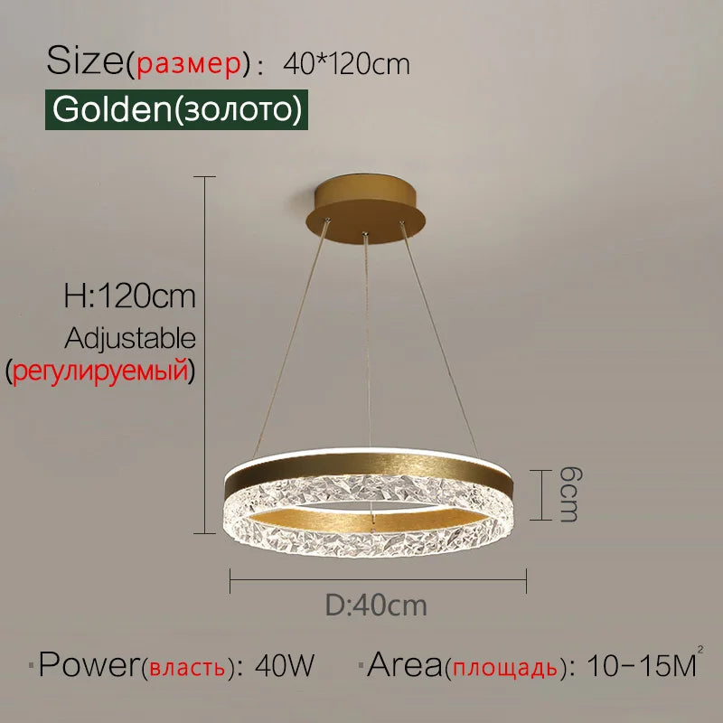 Nordic Creative Modern LED Chandelier Ceiling Dimmable Round Chandelier Living Room Dining Room Bedroom Glossy Lighting Fixtures