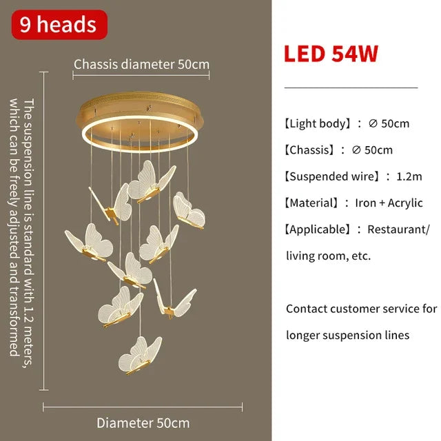 Gold LED Butterfly Lights Home Indoor Staircase Hanging Chandleiers Lamps Living Kitchen Island Bedroom Wall