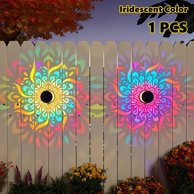 Colorful Mandala Lantern LED Solar Light Outdoor Projection Wall Lamp for Garden Terrace and Stair Lighting Courtyard Backyard