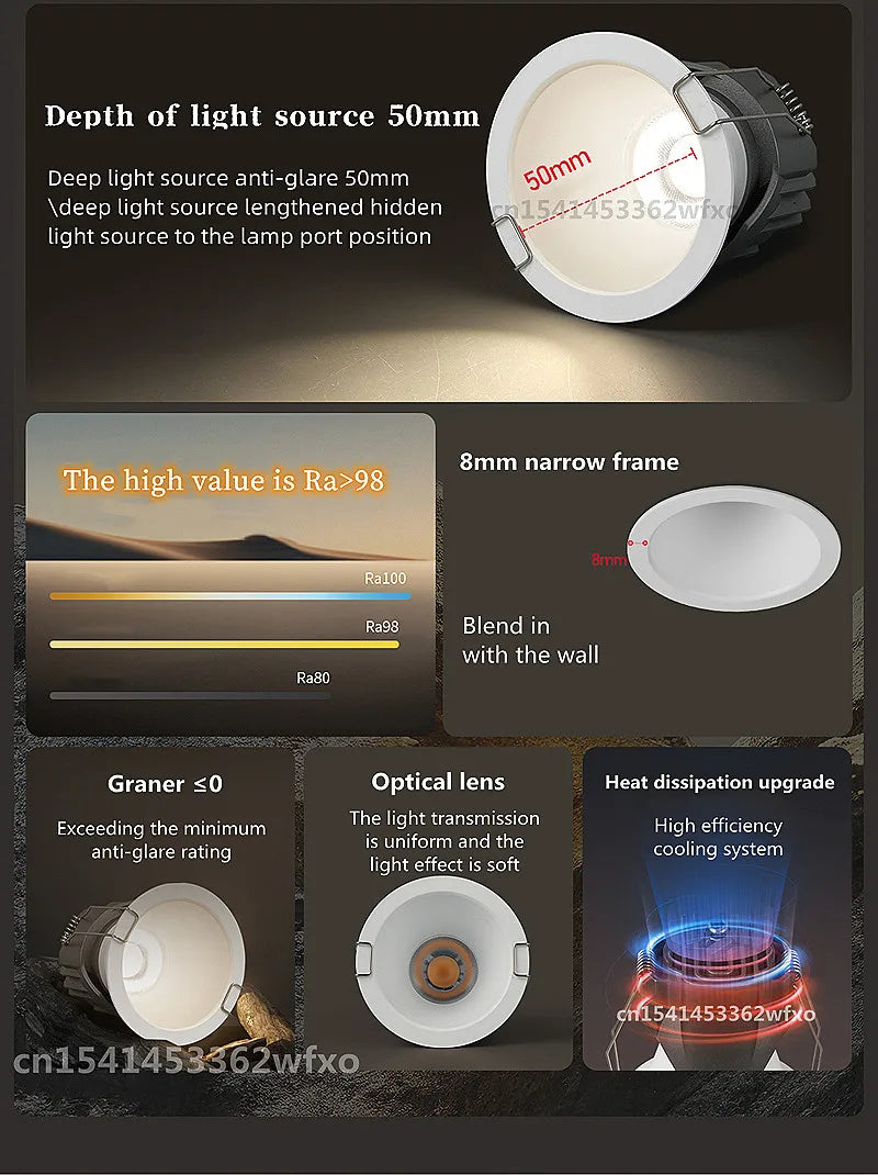IP65 Waterproof LED Bathroom Downlight - Recessed COB Spotlight for Shower