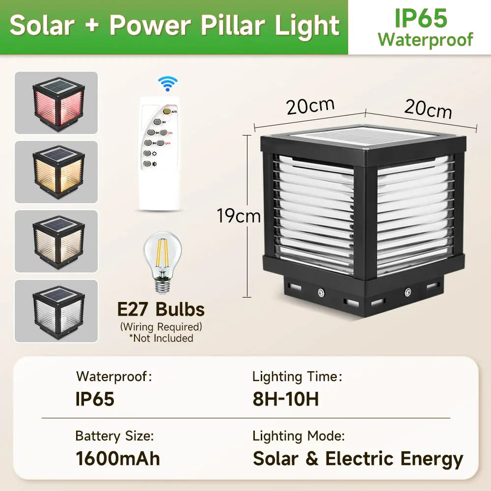 Outdoor LED Solar Pillar Light - Waterproof Dual-Power Fence Post Lamp