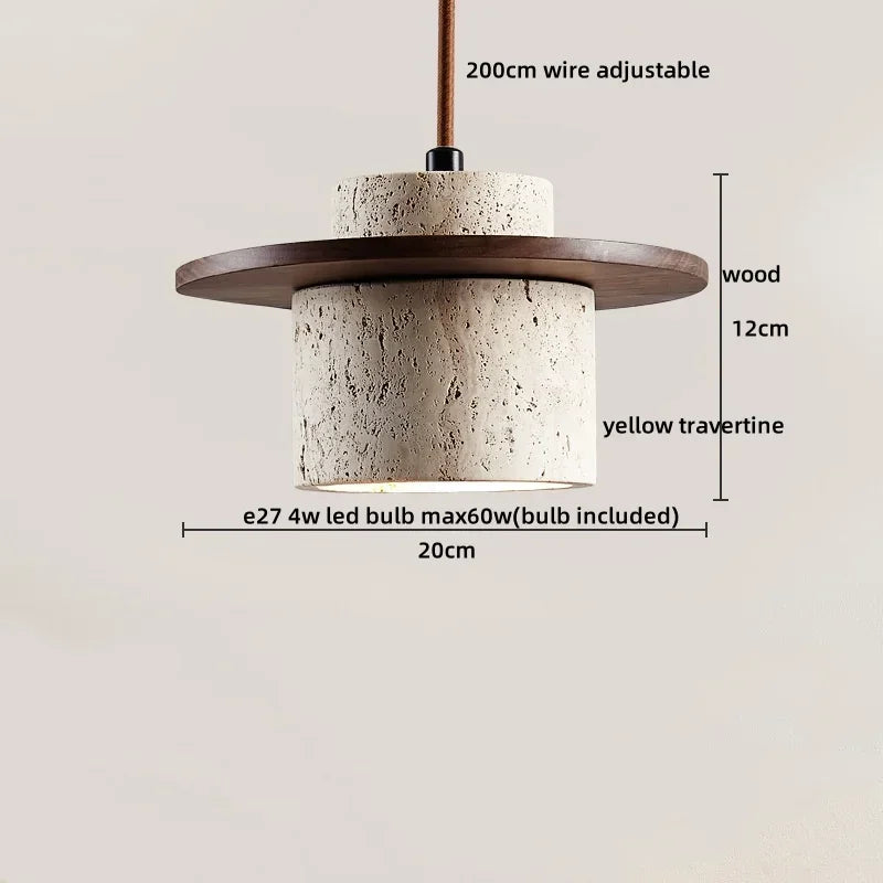 2026 New Cave Stone Pendant Light Bedroom Yellow Travertine LED Chandelier Living Dining Room Modern Hanging Lamp Decor Lighting