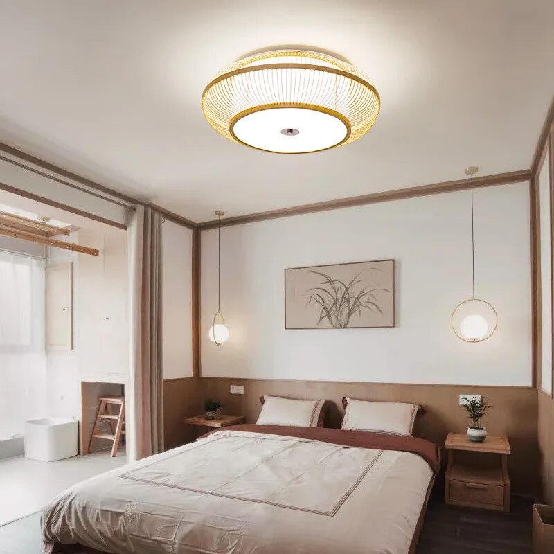 Style Chandelier Bamboo Wood Ceiling Lamp Surface Mounted Large Size Living Room Bedroom Luster Luminaire 45 50 60 cm