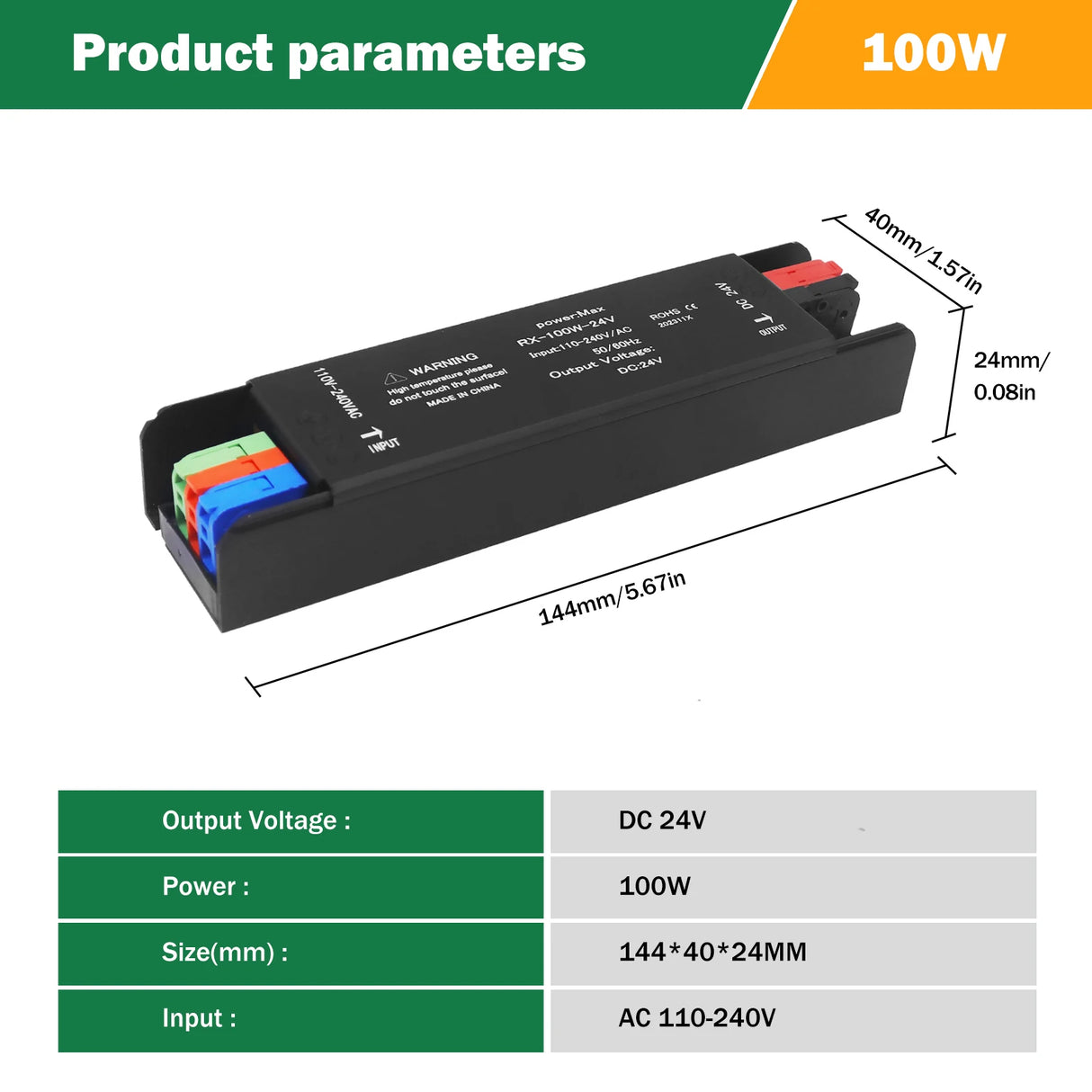Ultra-Thin LED Power Supply - 12V / 24V DC Lighting Transformer (60W-400W)