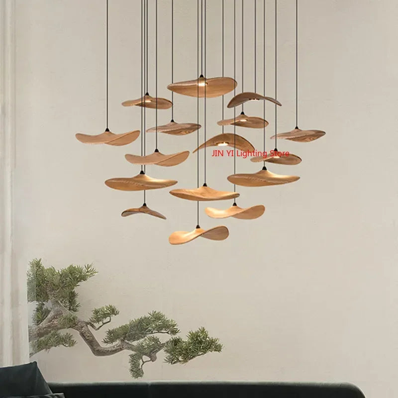 Japanese Wabi Sabi Solid Wood Lamp for Living Dining Room  Villa Duplex Kitchen Island Linear Light 3colors Changeable