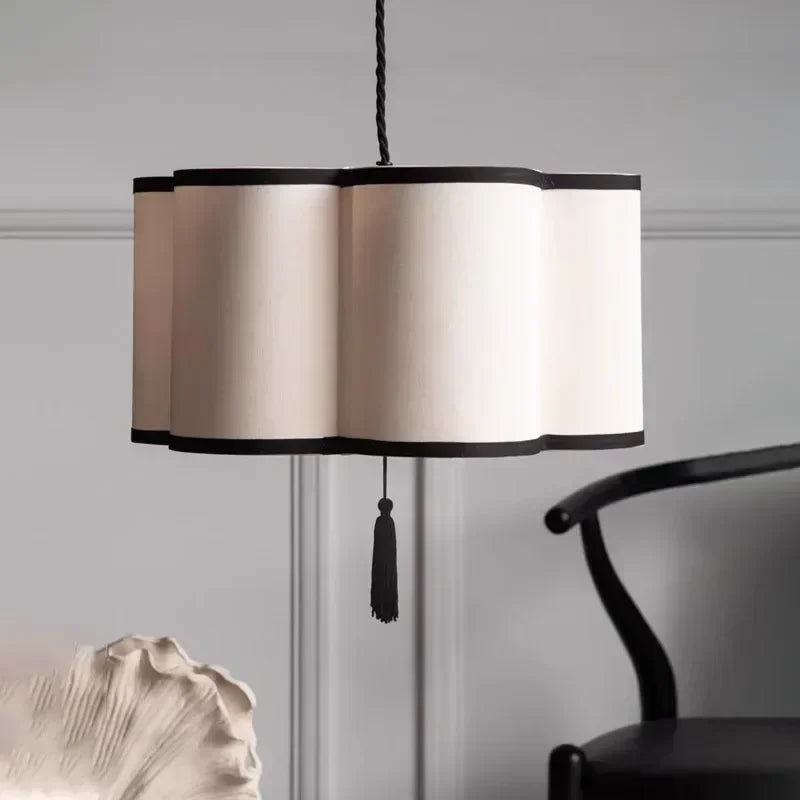 Modern Fabric Shade Pendant Light - Textile Ceiling Hanging Chandelier Lamp Fixture for Living Room, Bedroom, Restaurant & Bar Decor