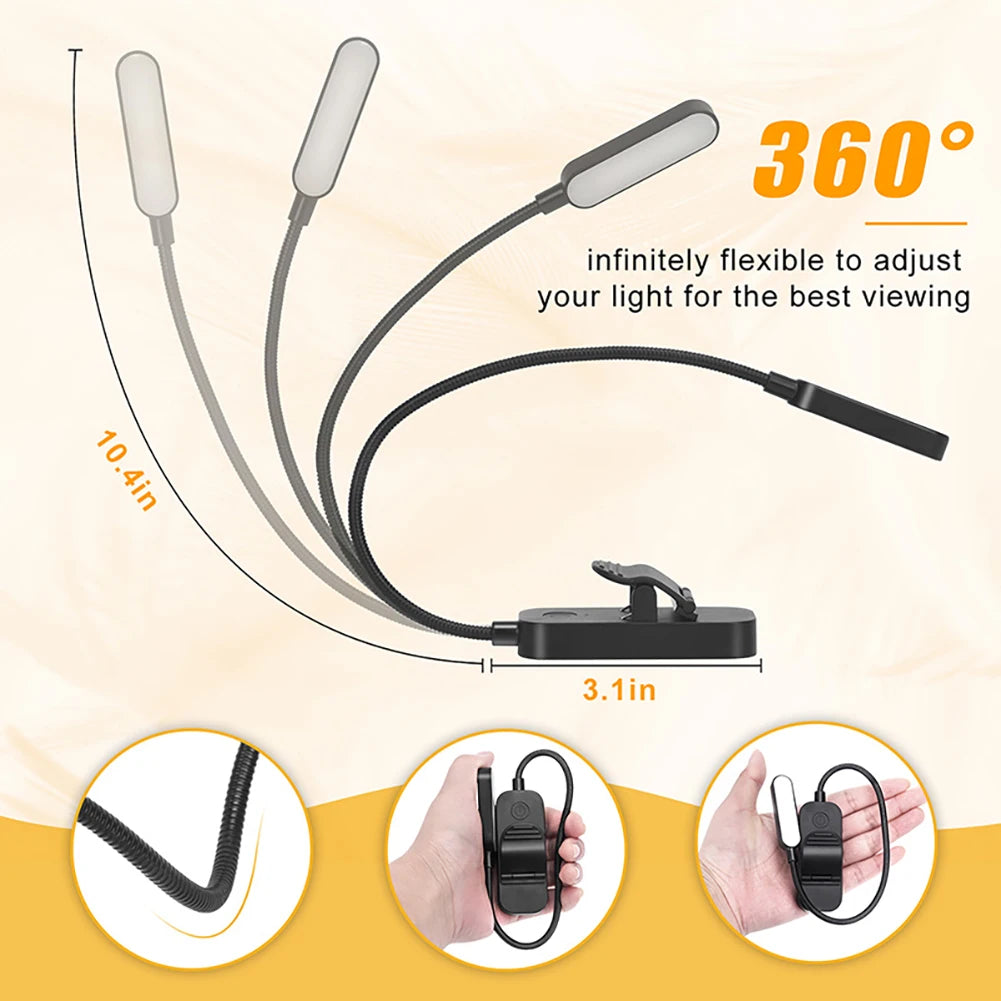 Giftable Amber Book Light Night Reading Light Rechargeable 3 Modes Adjustable LED Book Light for Reading In Bed At Night Kids