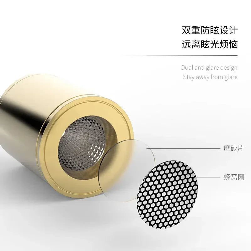 Aisilan Ceilling LED cylinder Downlight Copper brass gold with Honeycomb Anti-glare Design CRI 97 Ceiling spotlight