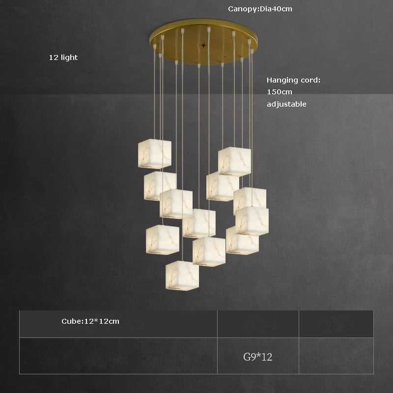 Rubik's Cube Marble Home Decoration Gold LED Chandelier Lighting Hanging Lamps 2026 New Trend Lustre Para Sala Estar For Foyer