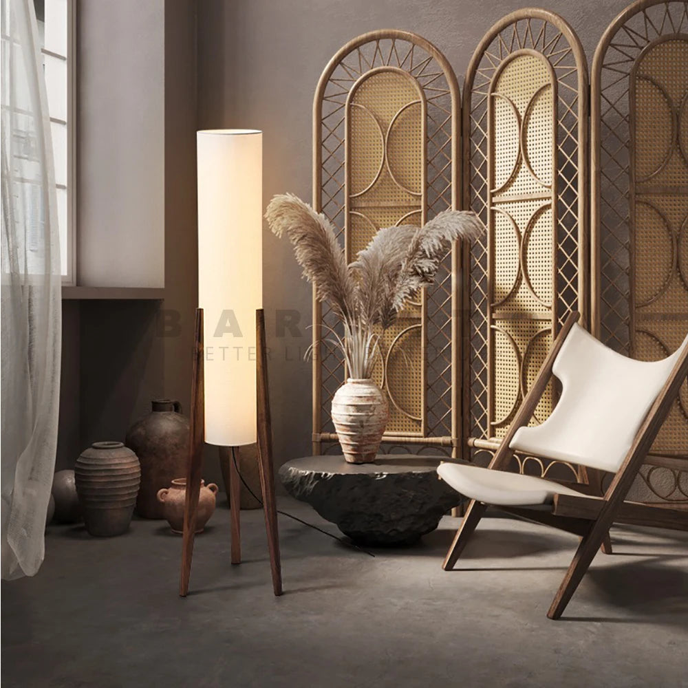 Japanese Retro Wabi - sabi Solid Wood Floor Lamp Study Hotel Art Decorative Corner Standing Lamp Living Room Bedroom Café's E27 Lamp