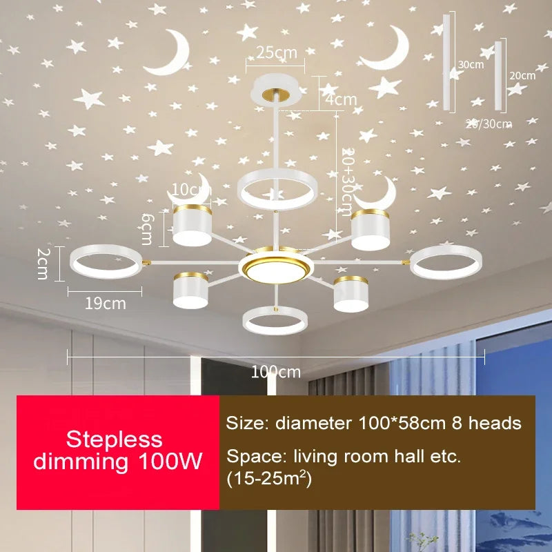 2025 New Chandeliers Romantic Starry Modern Ceiling Light Fixture 6 Lights White Creative Home Stepless Dimmable  Ceiling Lamp
