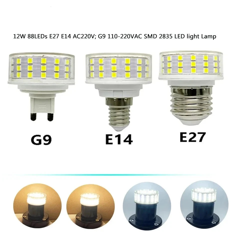 12W 2835 LED Light Bulb E27 E14 AC220V ; G9 110-220VAC 88LEDs white / warm white SMD LED light Lamp