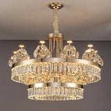 Building Home Atmosphere Living Room Postmodern Light Luxury Double-Layer Crystal Chandelier Villa Building Duplex Pendant Light