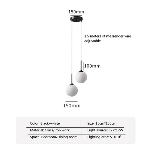 Nordic White Glass Ball LED Pendant Lamp Dining Room Chandeliers Decoration Maison  Applicable To Hall Bed Room Lighting