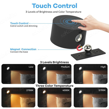 LED Wall Light 360 Rotate Rechargeable Wall Mounted Sconce Lamps Modern Nordic Luminaire Indoor Decor Cordless Wall Light