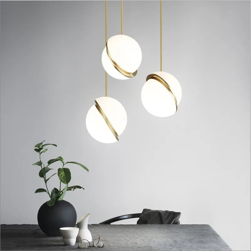 Nordic LED Pendant Lights Dining Table Decors Bedroom Restaurant Chandelier Fixtures Golden Hanging Lamp Ball Lampshade